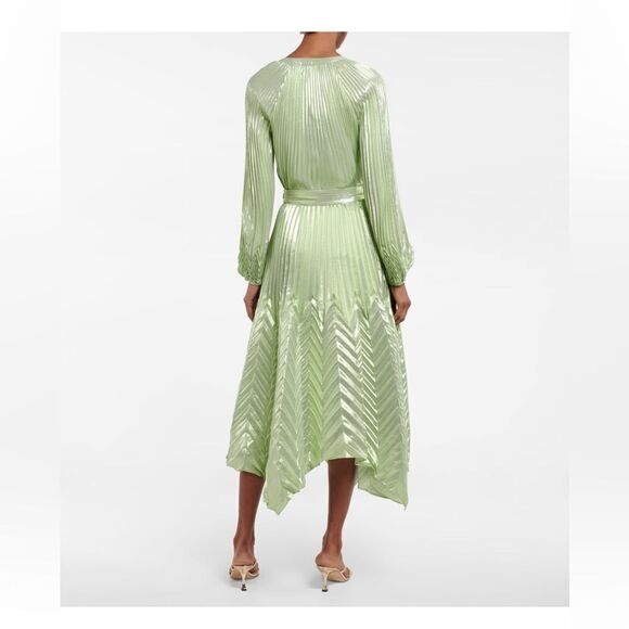 Jonathan Simkhai pleated silk blend midi skirt metallic green $631 NWT - Picture 3 of 13